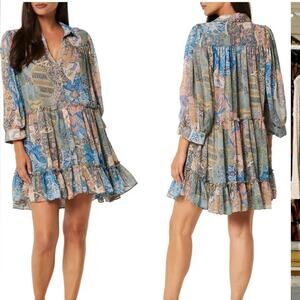 MISA LOS ANGELES Mita Long Sleeve Shirtdress Color: Patchwork Batik XS NWT